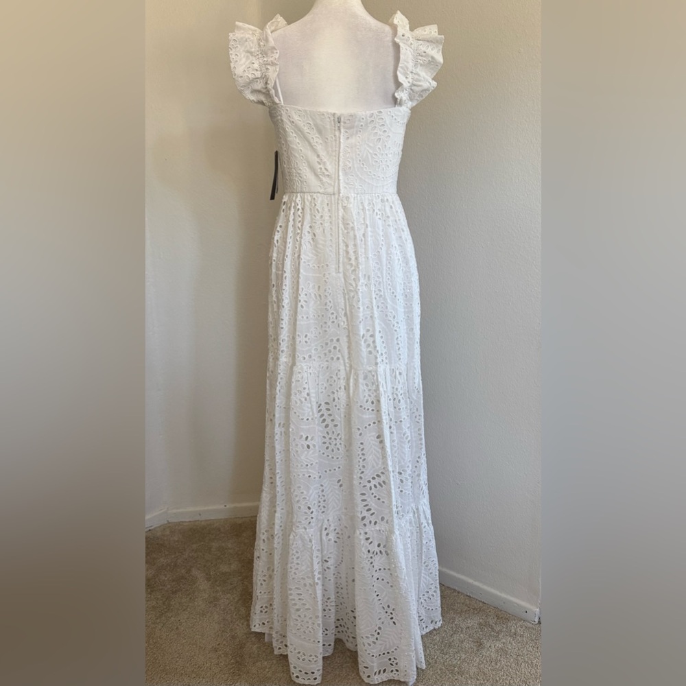 City Studio Juniors' Off-The-Shoulder Eyelet White Maxi Cotton Dress - Picture 6 of 10